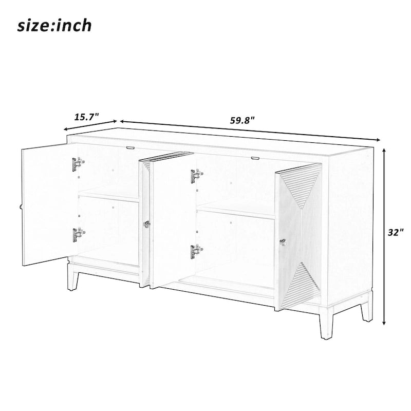 Sleek Storage Cabinet Sideboard Buffet with Vertical Line Design,Suitable for Study,Entrance and Living Room