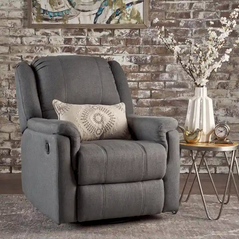 Fabric Glider Recliner with Swivel, Manual Reclining Chair