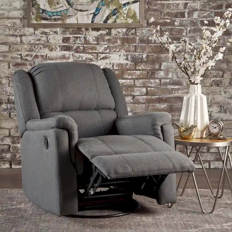 Fabric Glider Recliner with Swivel, Manual Reclining Chair