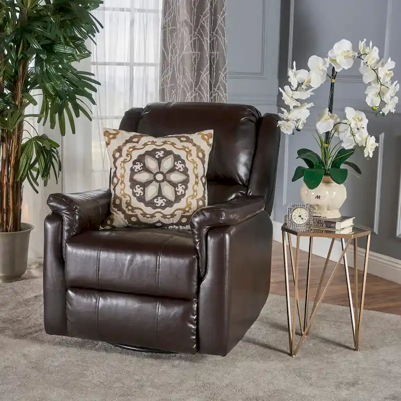 Fabric Glider Recliner with Swivel, Manual Reclining Chair