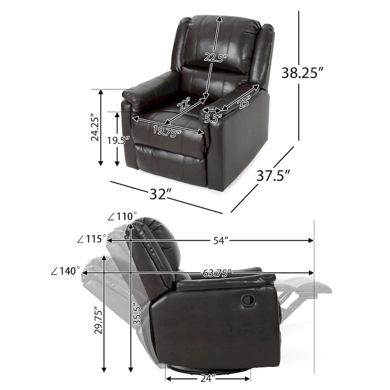 Fabric Glider Recliner with Swivel, Manual Reclining Chair