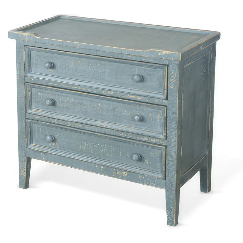 Side End Table with 3 Drawers, 28 Inch Rustic Green Mahogany Wood