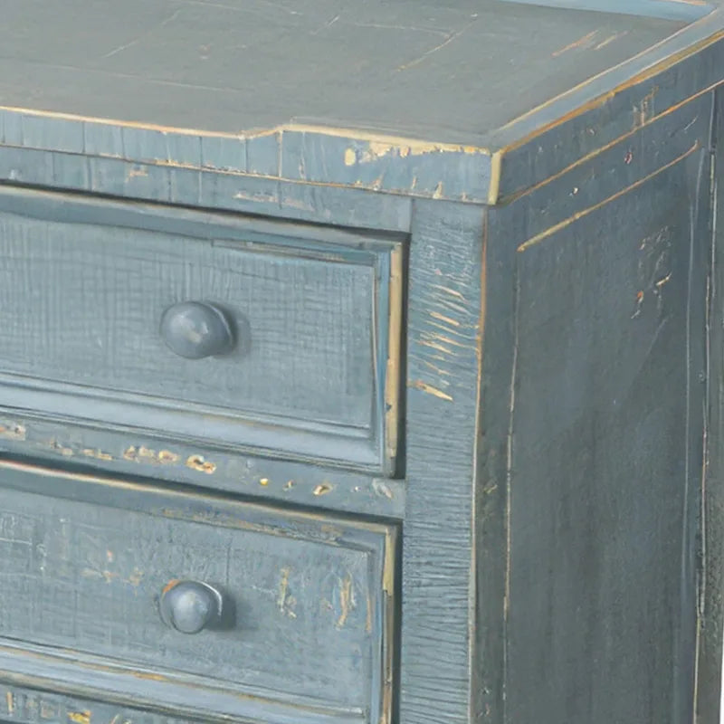 Side End Table with 3 Drawers, 28 Inch Rustic Green Mahogany Wood