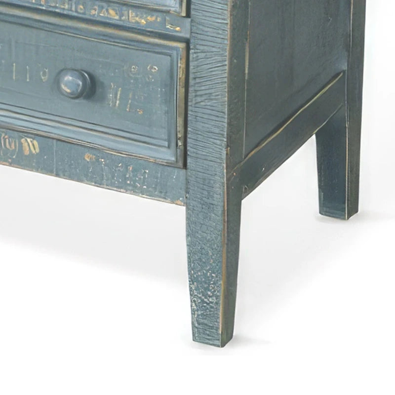 Side End Table with 3 Drawers, 28 Inch Rustic Green Mahogany Wood