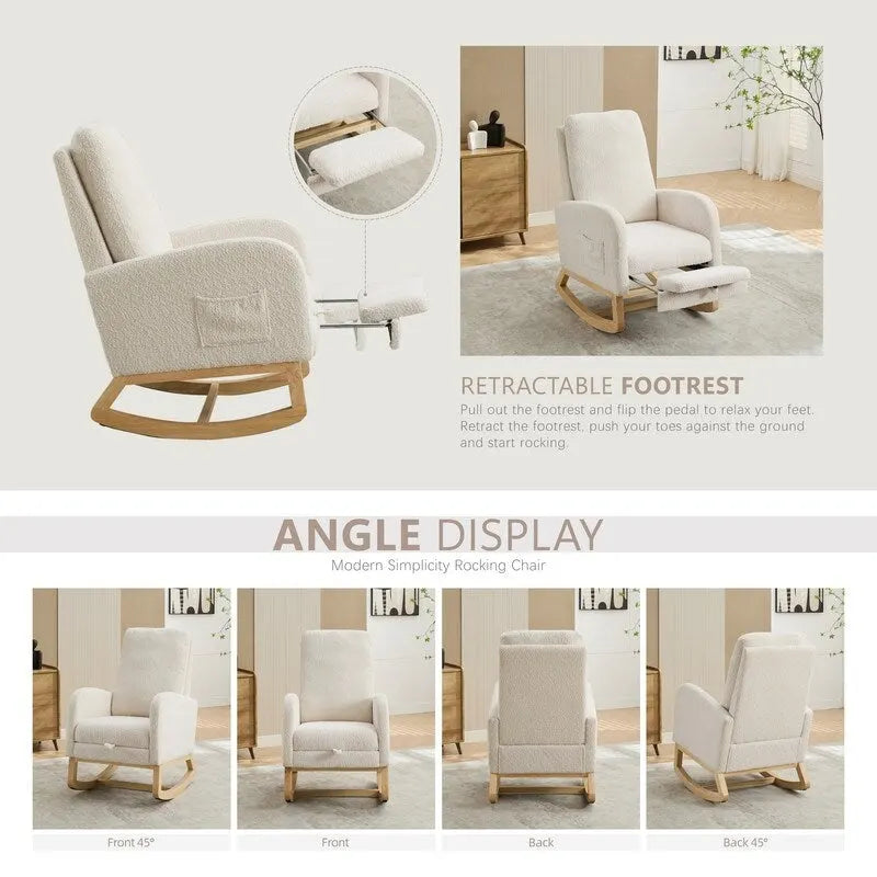 Living Room Rocking Accent Chair with Retractable Footrest