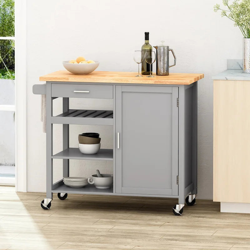Contemporary Kitchen Cart with Wheels - 41.75 W x 18.90 D x 35.25 H