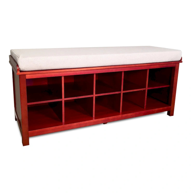 Solid Wood Shoe Storage Bench Red Mahogany
