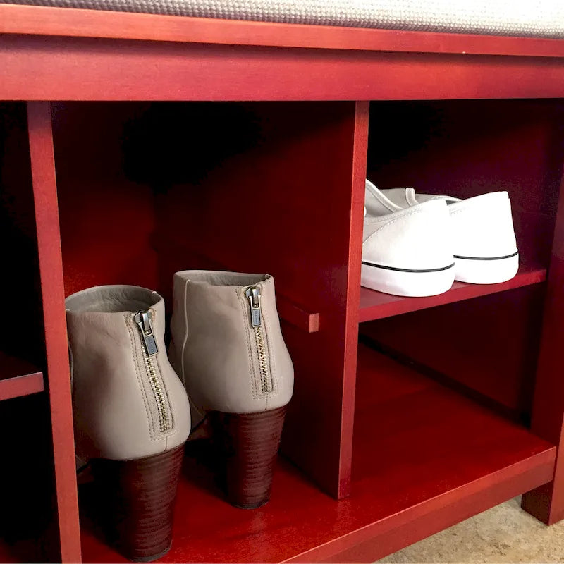 Solid Wood Shoe Storage Bench Red Mahogany