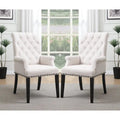 Rolled Back Design Button Tufted Beige Dining Arm Chair with Nailhead Trim