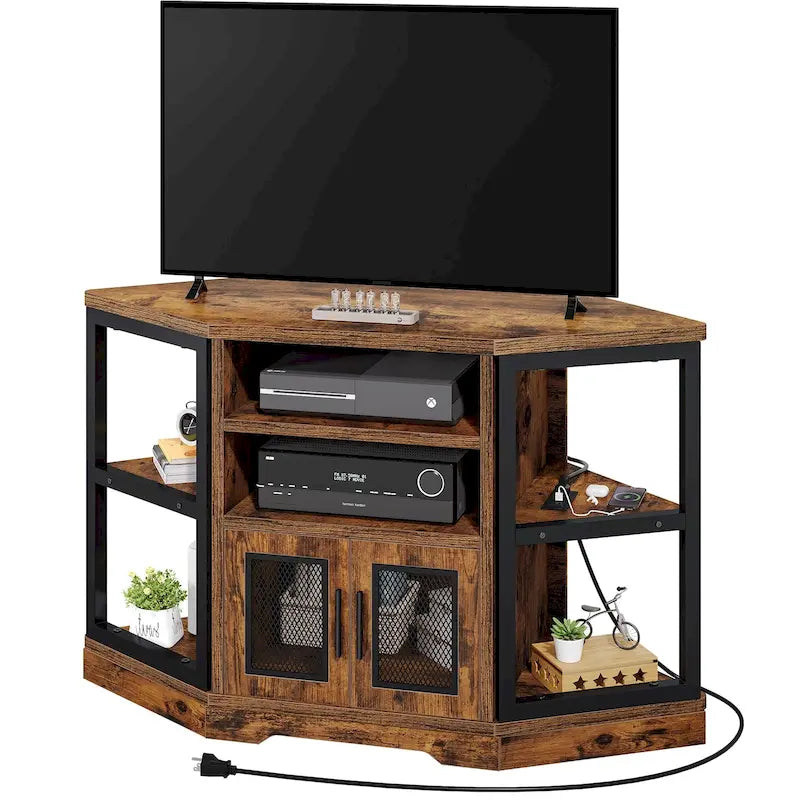 47-inch Mesh Door Wood Corner TV Stand and Media Console