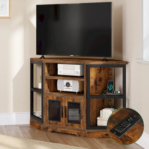 47-inch Mesh Door Wood Corner TV Stand and Media Console