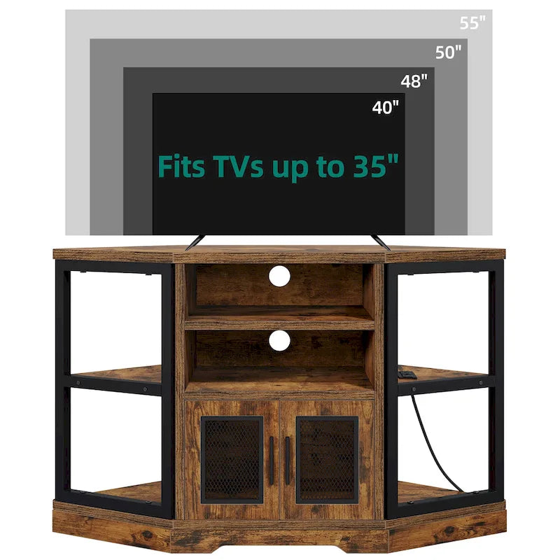 47-inch Mesh Door Wood Corner TV Stand and Media Console