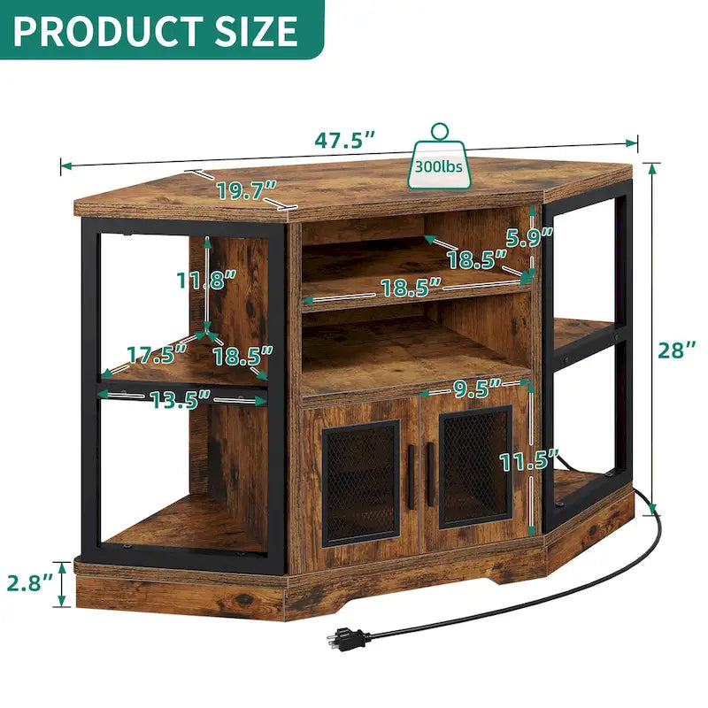 47-inch Mesh Door Wood Corner TV Stand and Media Console