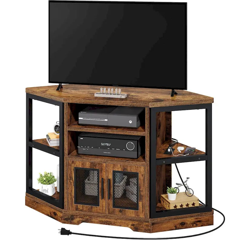 47-inch Mesh Door Wood Corner TV Stand and Media Console