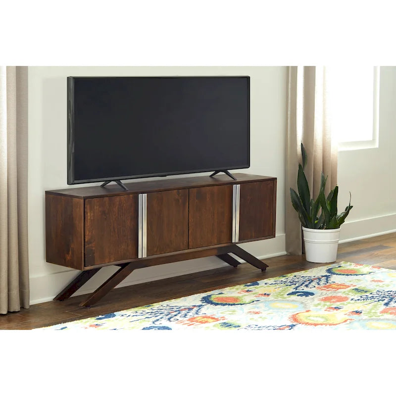 Mid-Century Modern 59 Wide Solid Wood Walnut TV Stand