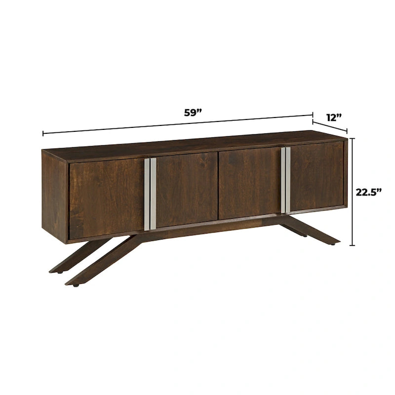 Mid-Century Modern 59 Wide Solid Wood Walnut TV Stand