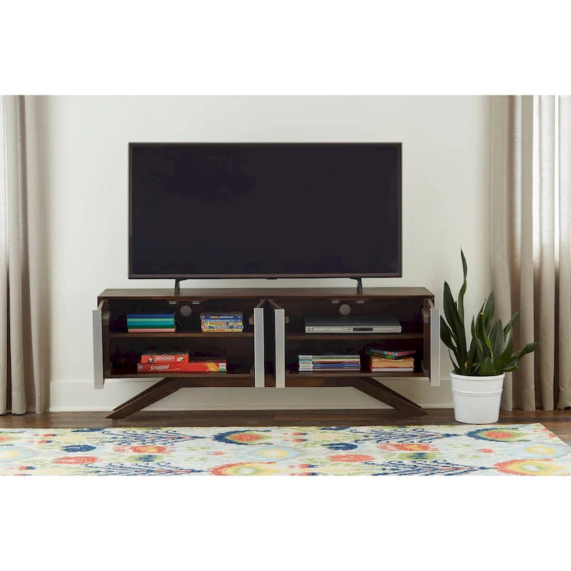 Mid-Century Modern 59 Wide Solid Wood Walnut TV Stand