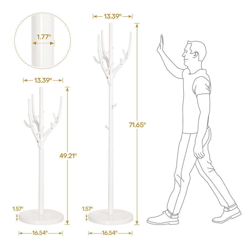 Adjustable Tree-branch Coat Rack Freestanding, Rubberwood Coat Tree - 16.54Dia. x 71.65H