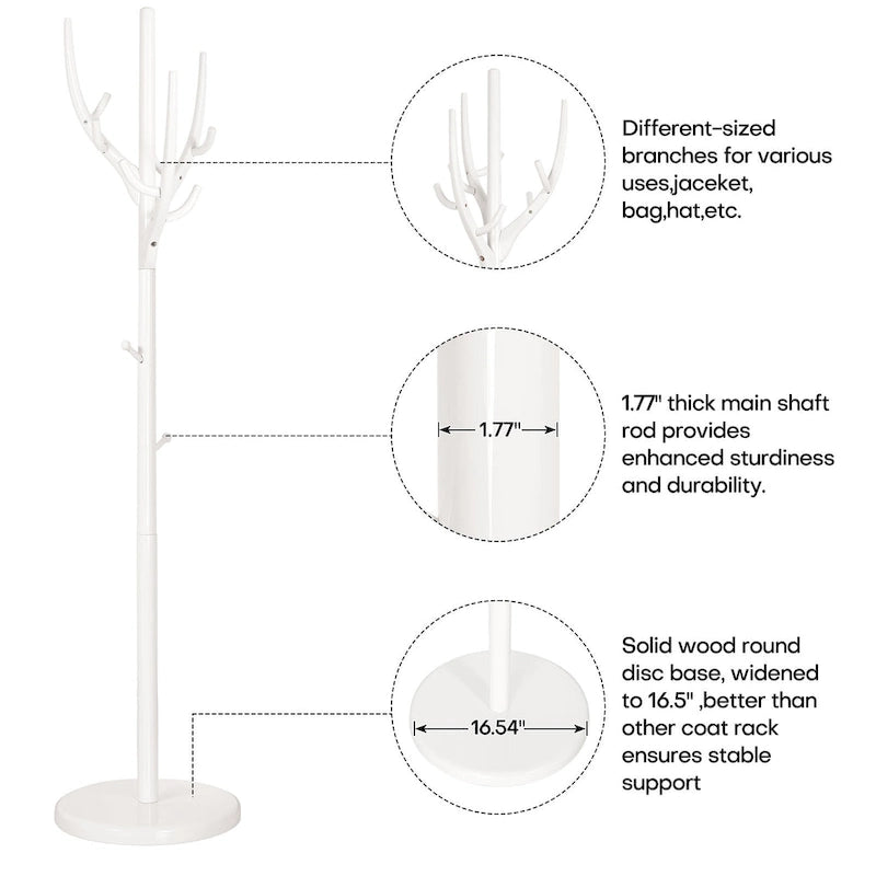 Adjustable Tree-branch Coat Rack Freestanding, Rubberwood Coat Tree - 16.54Dia. x 71.65H