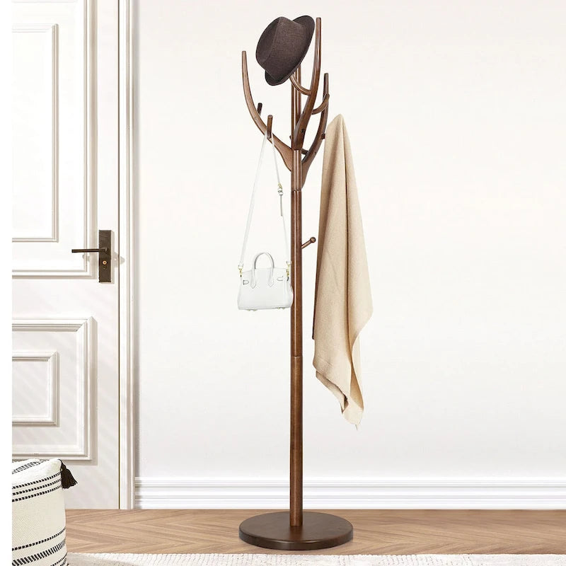 Adjustable Tree-branch Coat Rack Freestanding, Rubberwood Coat Tree - 16.54Dia. x 71.65H