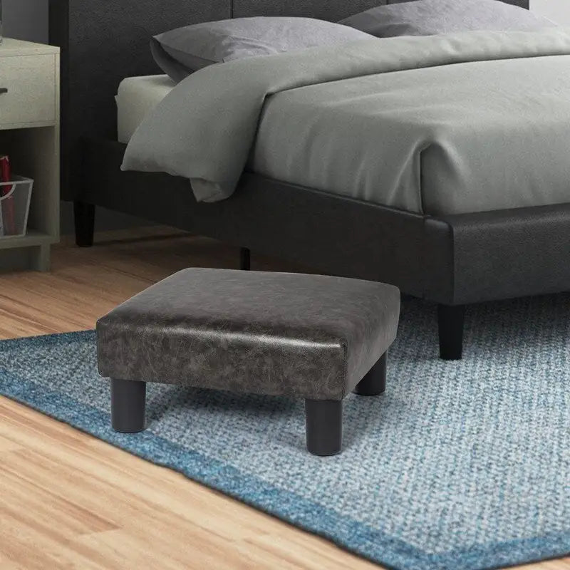 Small Footstool Leather Ottoman Square Footrest Stool Modern