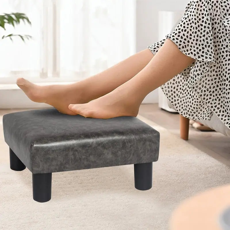 Small Footstool Leather Ottoman Square Footrest Stool Modern