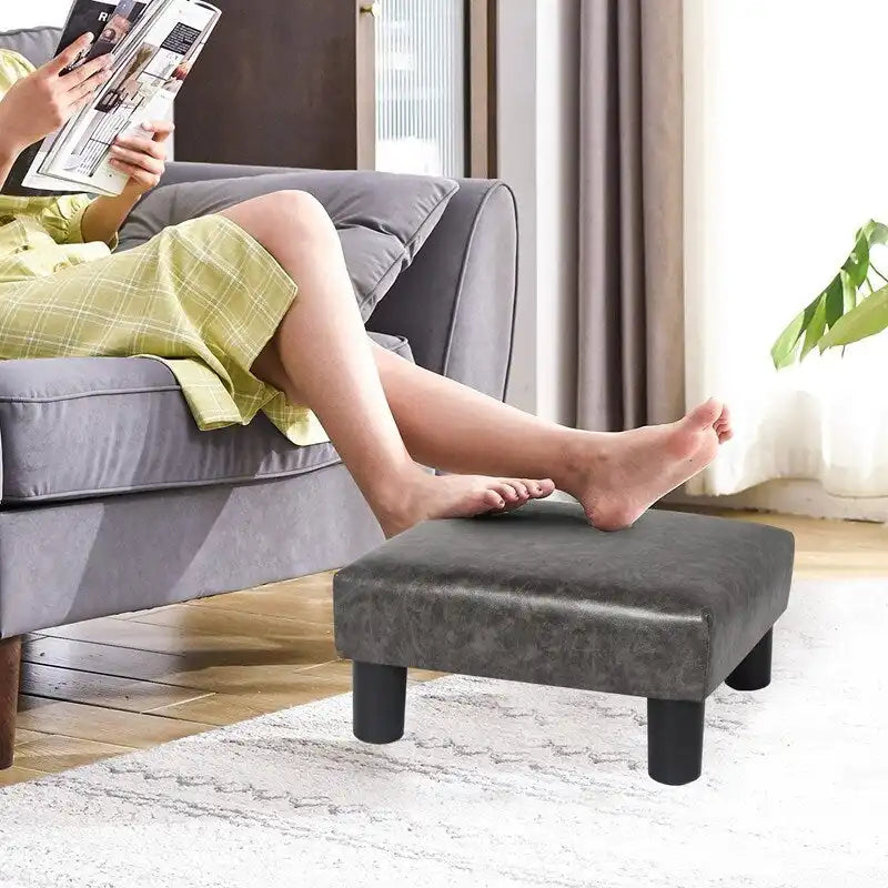 Small Footstool Leather Ottoman Square Footrest Stool Modern