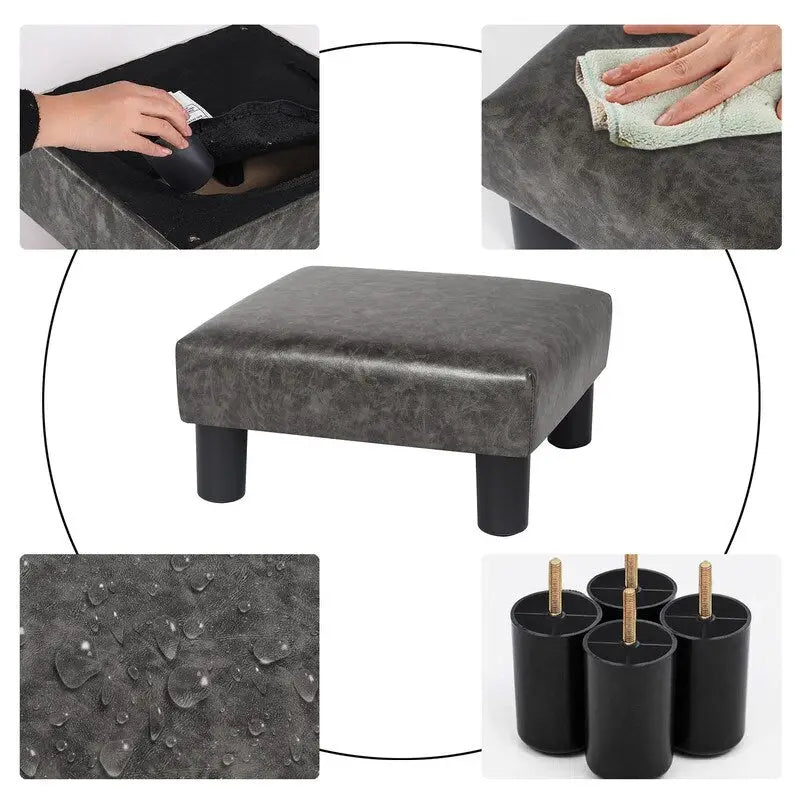 Small Footstool Leather Ottoman Square Footrest Stool Modern