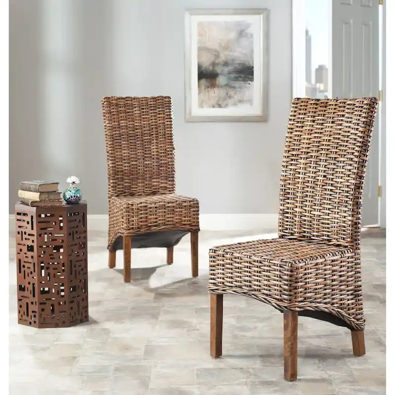 Wicker Brown High Back Dining Chair (Set of 2) - 18.5 x 20.9 x 42.1 - 19Wx21Dx42H