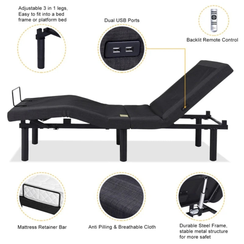 397lbs With 2-Point Massage, Dual Motors, Wireless Remote Control, Electric Lift Bed