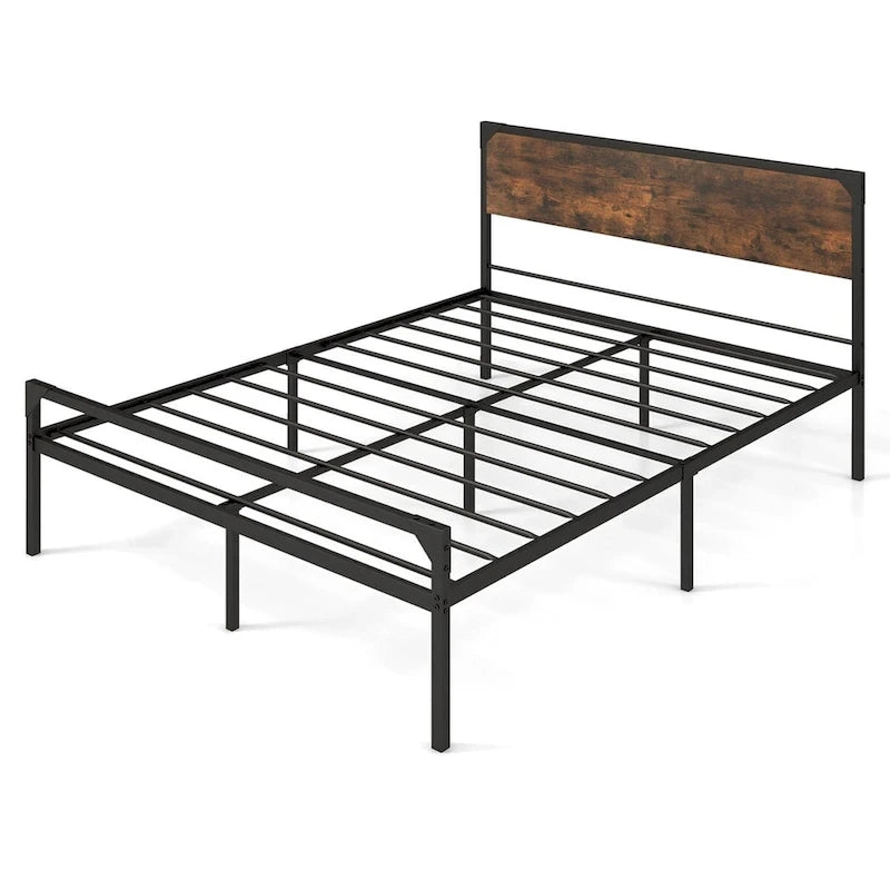 Platform Full/Queen Bed with Rustic Headboard & Footboard