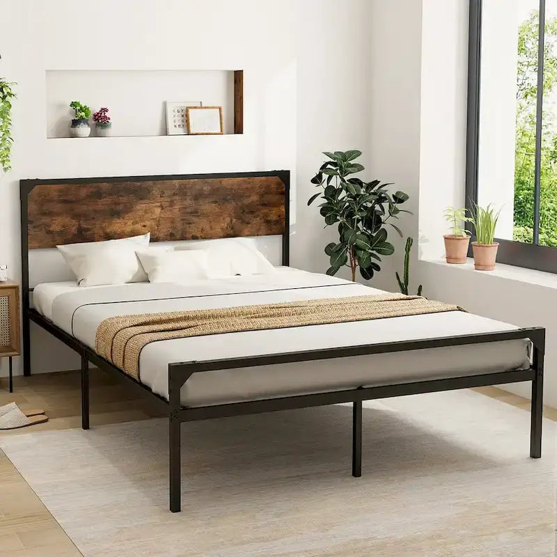 Platform Full/Queen Bed with Rustic Headboard & Footboard