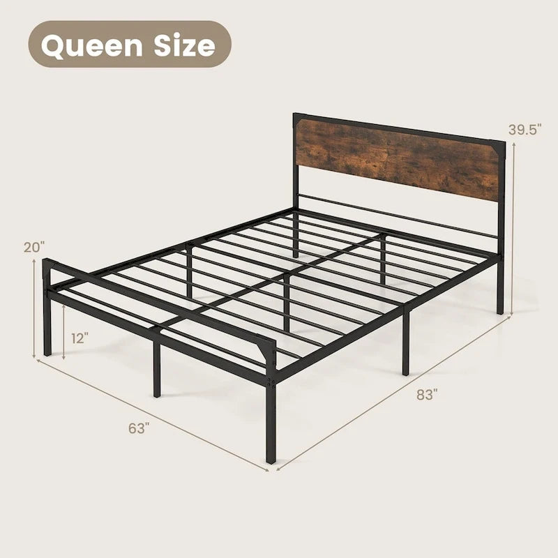 Platform Full/Queen Bed with Rustic Headboard & Footboard