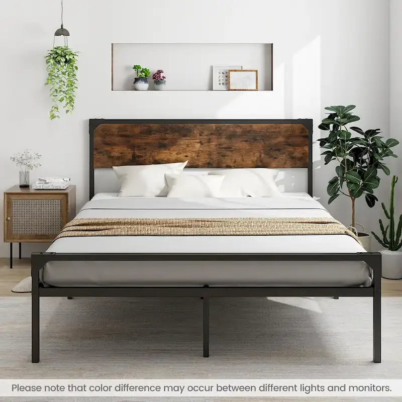 Platform Full/Queen Bed with Rustic Headboard & Footboard