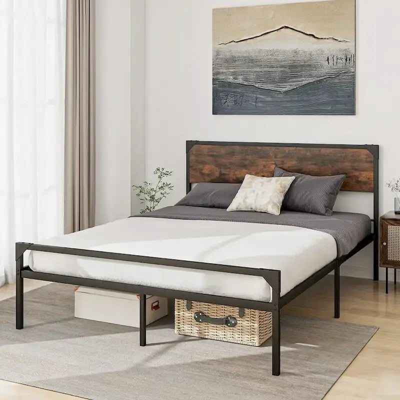 Platform Full/Queen Bed with Rustic Headboard & Footboard