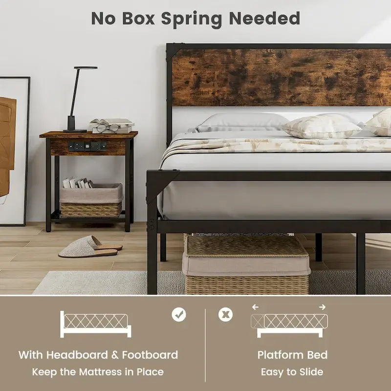 Platform Full/Queen Bed with Rustic Headboard & Footboard