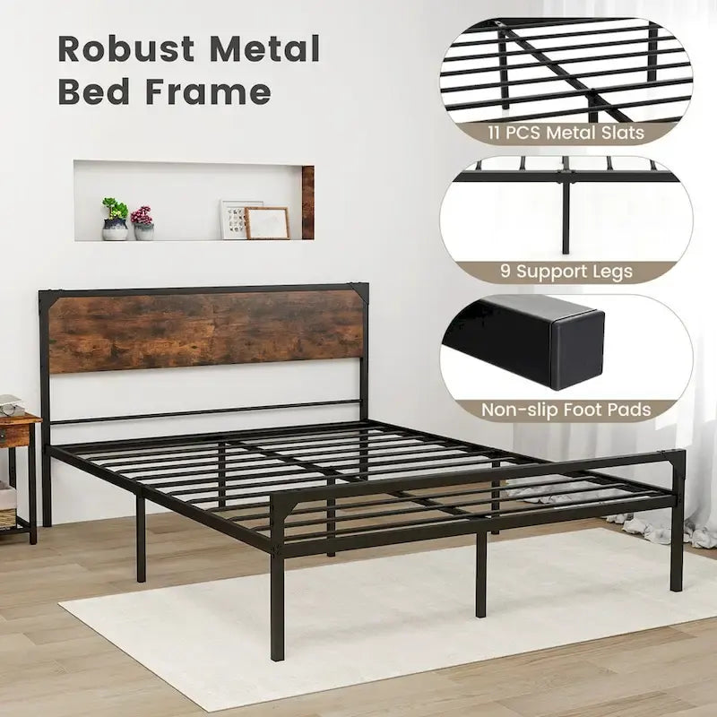 Platform Full/Queen Bed with Rustic Headboard & Footboard