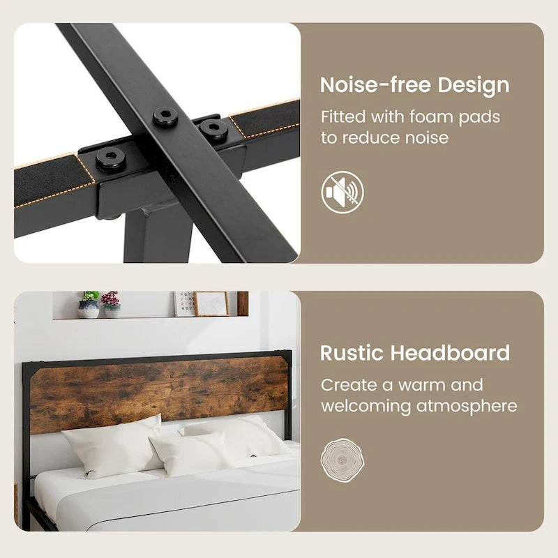 Platform Full/Queen Bed with Rustic Headboard & Footboard