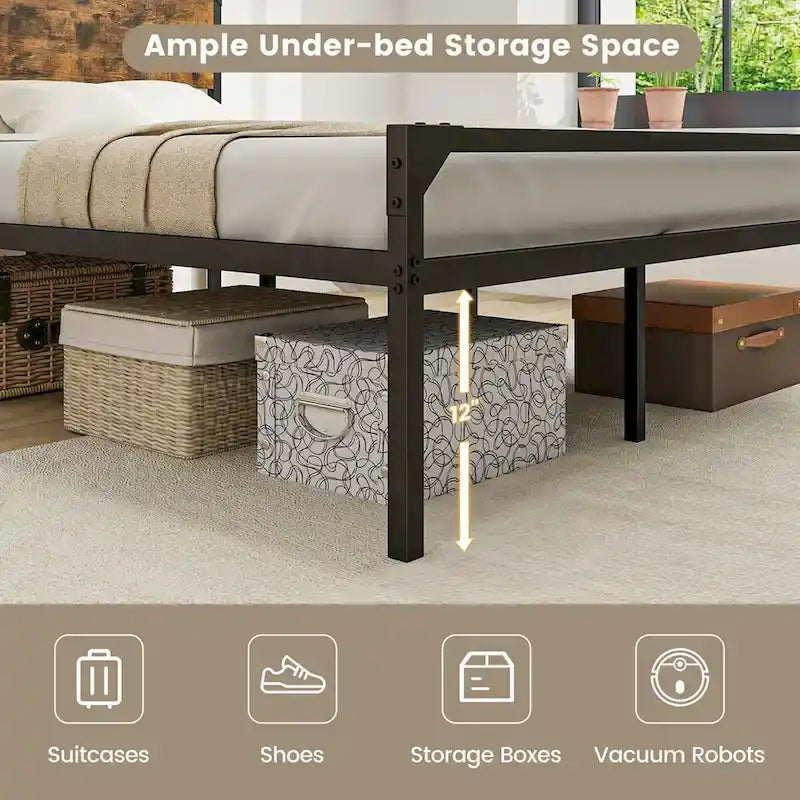 Platform Full/Queen Bed with Rustic Headboard & Footboard