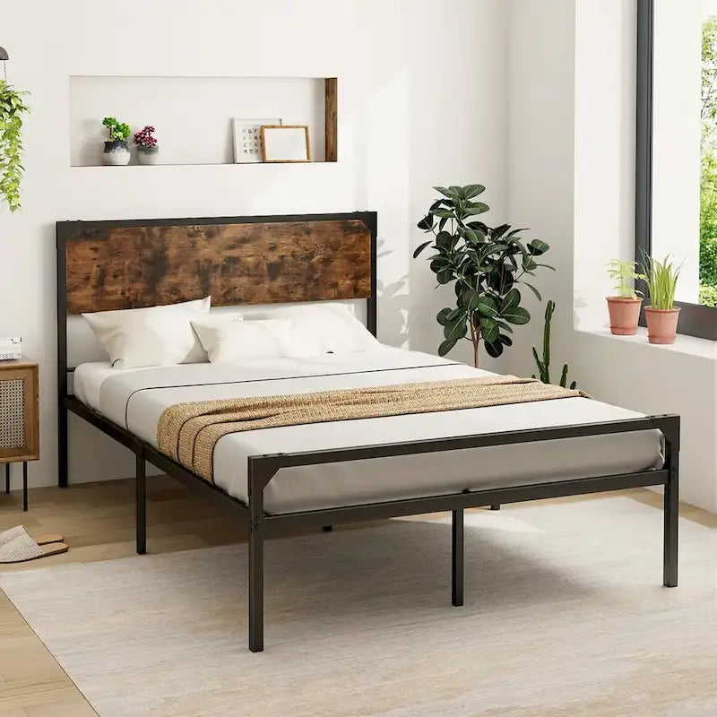 Platform Full/Queen Bed with Rustic Headboard & Footboard