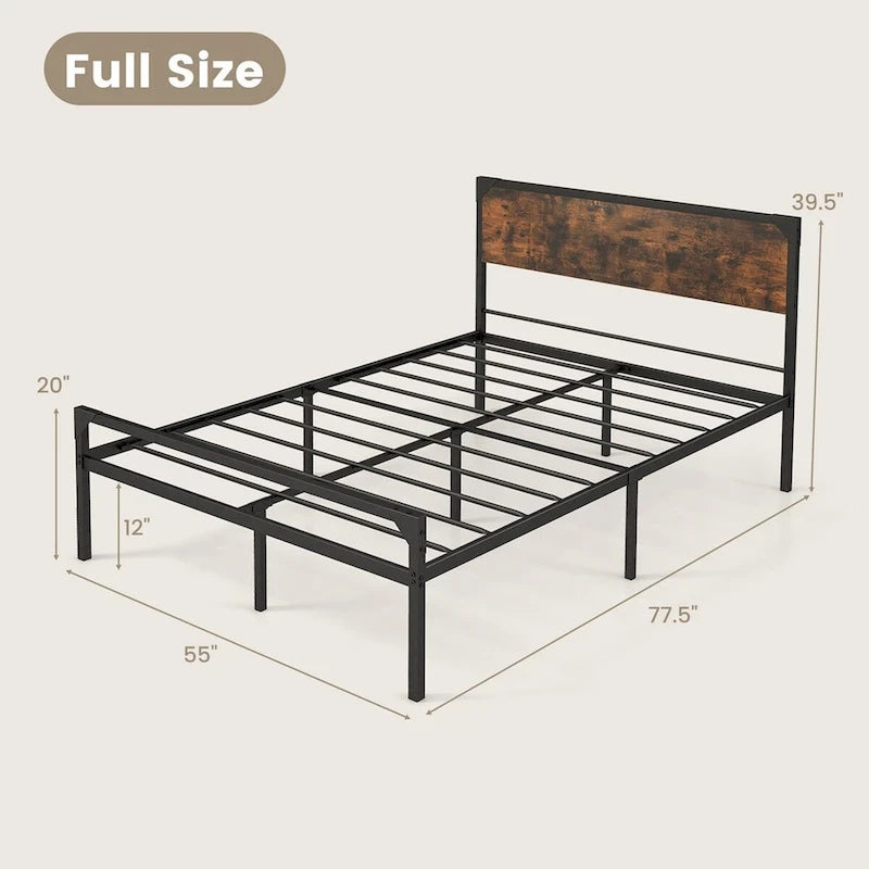 Platform Full/Queen Bed with Rustic Headboard & Footboard