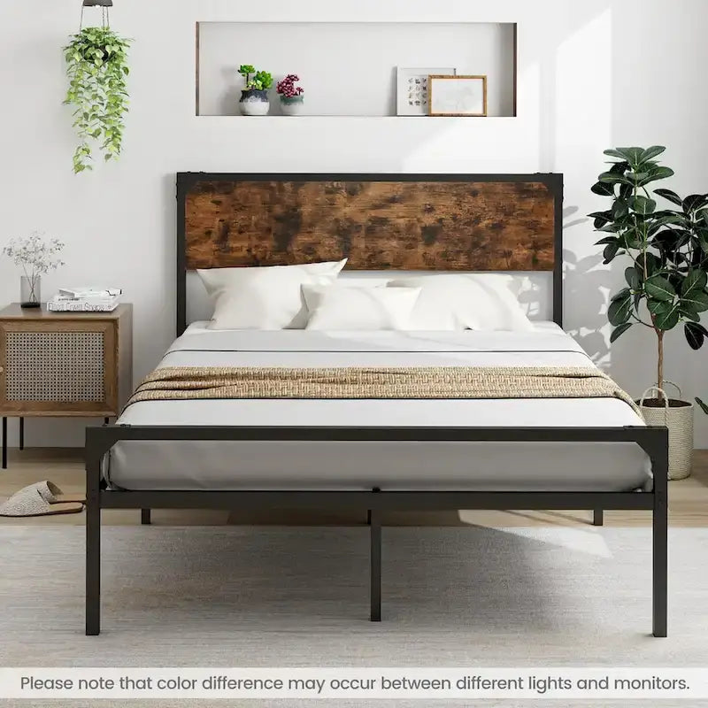 Platform Full/Queen Bed with Rustic Headboard & Footboard