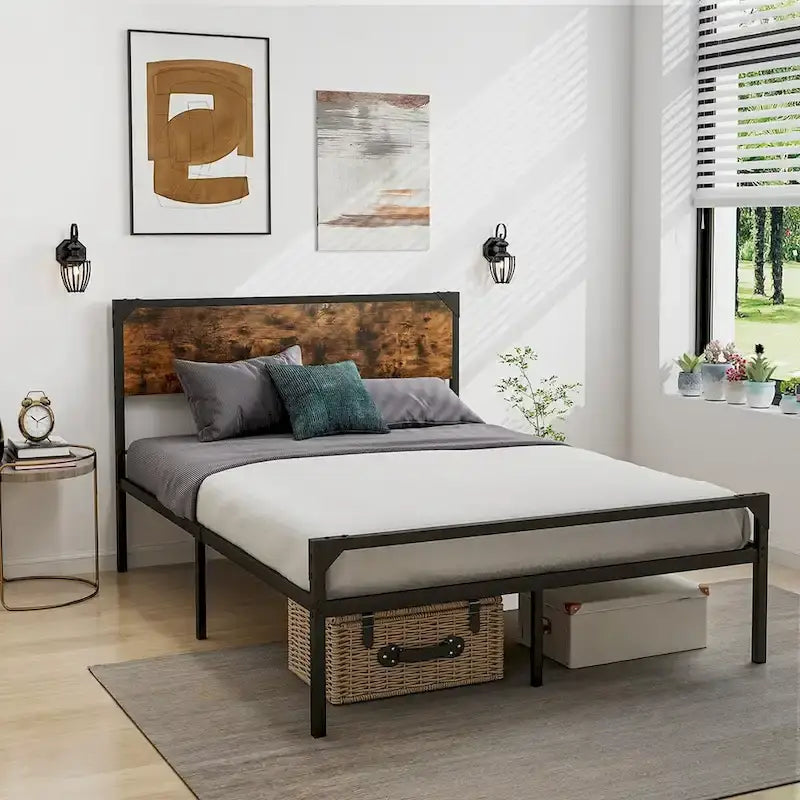 Platform Full/Queen Bed with Rustic Headboard & Footboard