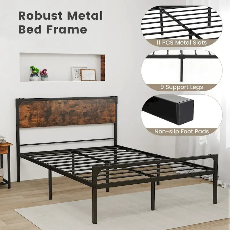 Platform Full/Queen Bed with Rustic Headboard & Footboard