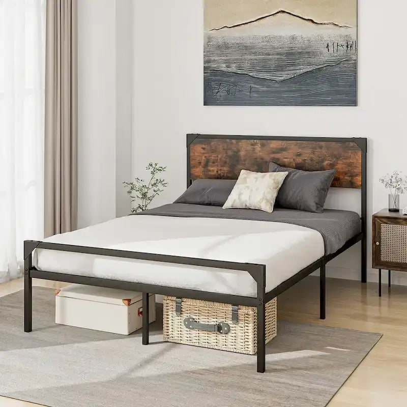 Platform Full/Queen Bed with Rustic Headboard & Footboard