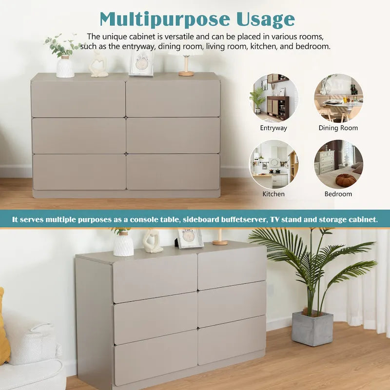 6-Drawer 47 in. W Dresser Chest of Drawers,Buffet Server Console Table Storge Cabinets,Accent Storage Cabinets No Handle
