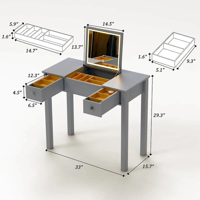 32.99 Makeup Storage Table Makeup With LED Light &Mirror