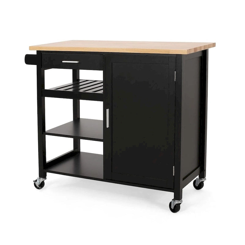 Modern Wooden Kitchen Cart with Wheels Drawer and Cabinet