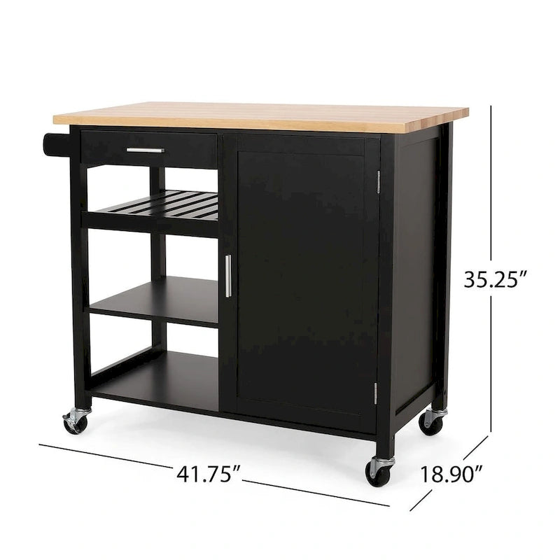 Modern Wooden Kitchen Cart with Wheels Drawer and Cabinet