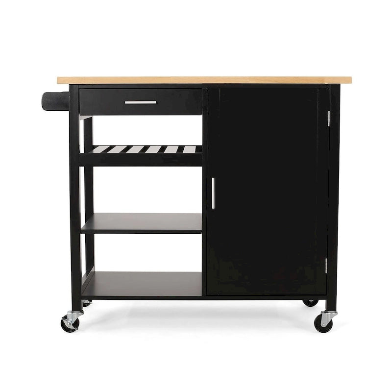 Modern Wooden Kitchen Cart with Wheels Drawer and Cabinet